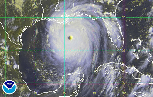 satellite of Hurricane Katrina August 28, 2005